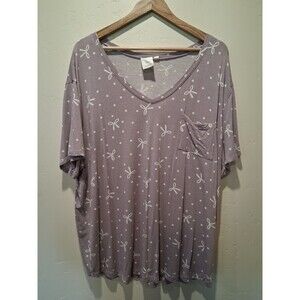 Loanna Wmns Plus 3X Flowy Purple Top All Over Bow Polka Dot Pattern Pocket Cozy